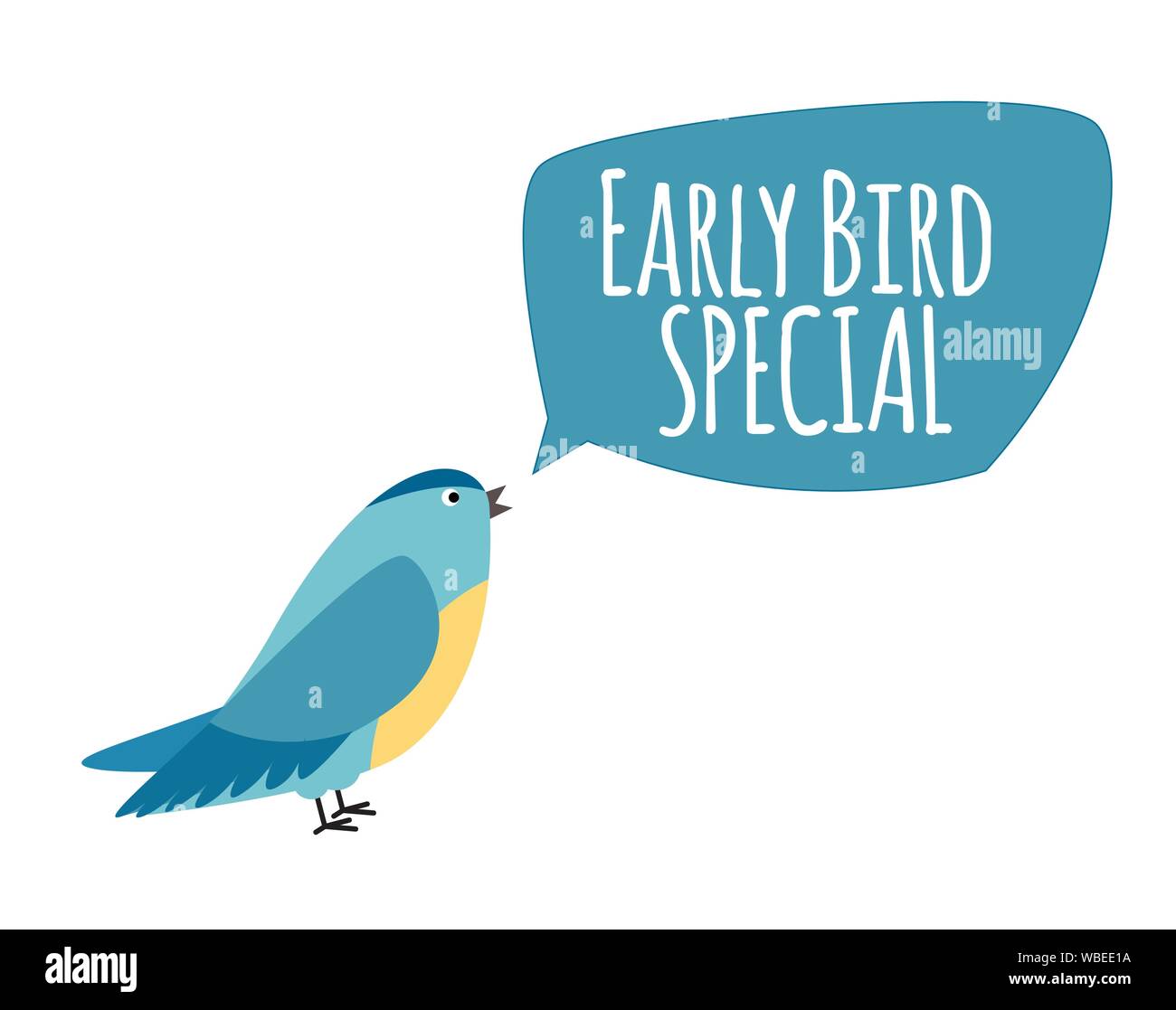 Mit Sprechblase Vogel. Early Bird Angebot Förderung Konzept. Vector Illustration Stock Vektor