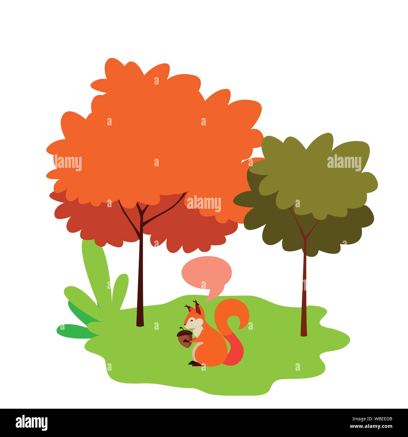 Eichhörnchen acorn happy Herbst bäume wiese Vector Illustration Stock Vektor