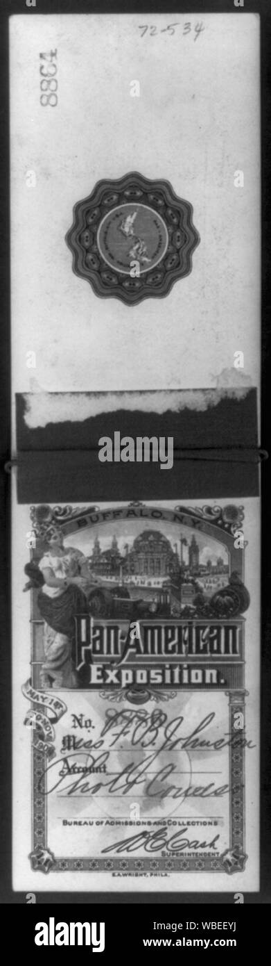 Vordere und hintere Abdeckung des Reisepasses ausgestellt für F.B.J. für Panamerikanischen Expo., Buffalo Abstract / Medium: 1 Fotoabzug. Stockfoto