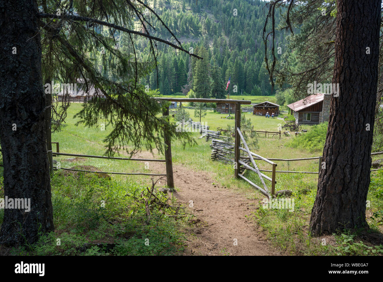 Reds Horse Ranch in Oregon Wallowa Mountains. Stockfoto