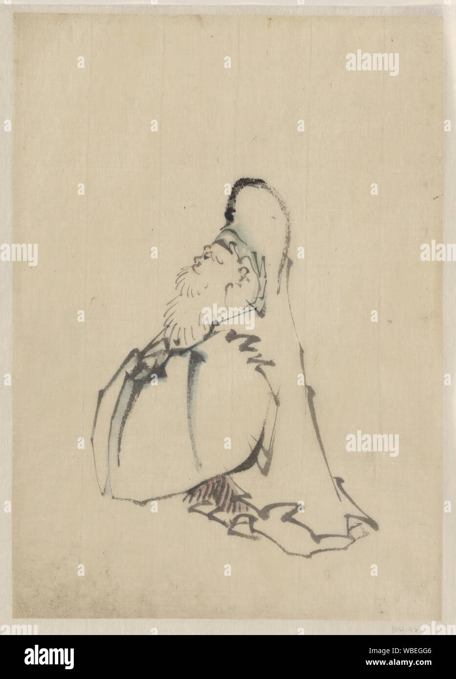 Fukurokuju, der Gott der Weisheit, Reichtum, langes Leben, Glück, einer der Sieben glückliche Götter, stehend, nach links Abstract / Medium: 1 Zeichnung auf dünnen handgeschöpftem Papier: Tinte waschen, in Farbe; 26,7 x 19 cm (Blatt), 28,3 x 22 cm (Berg) Stockfoto Fukurokuju, der Gott der Weisheit, Reichtum, langes Leben, Glück, einer der Sieben glückliche Götter, stehend, nach links Abstract / Medium: 1 Zeichnung auf dünnen handgeschöpftem Papier: Tinte waschen, in Farbe; 26,7 x 19 cm (Blatt), 28,3 x 22 cm (Berg) Stockfoto