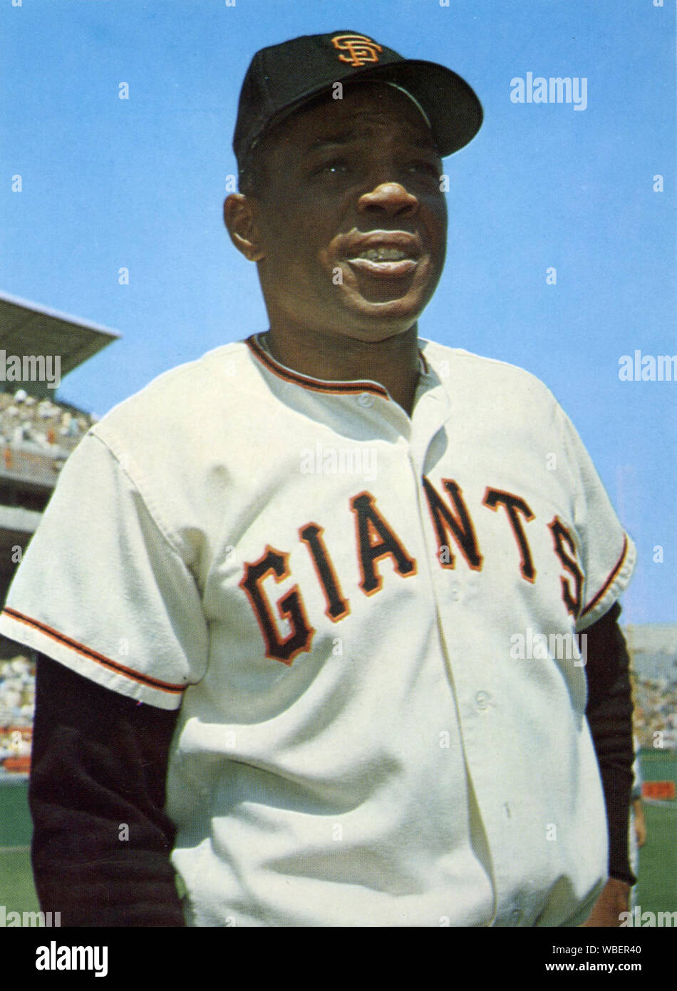 Hall of Fame Baseball player Willie Mays war eine Afrikanische amerikanische Athlet, der mit dem New York und San Francisco Giants in den grossen Ligen in den 1950er und 1960er Jahren. Stockfoto