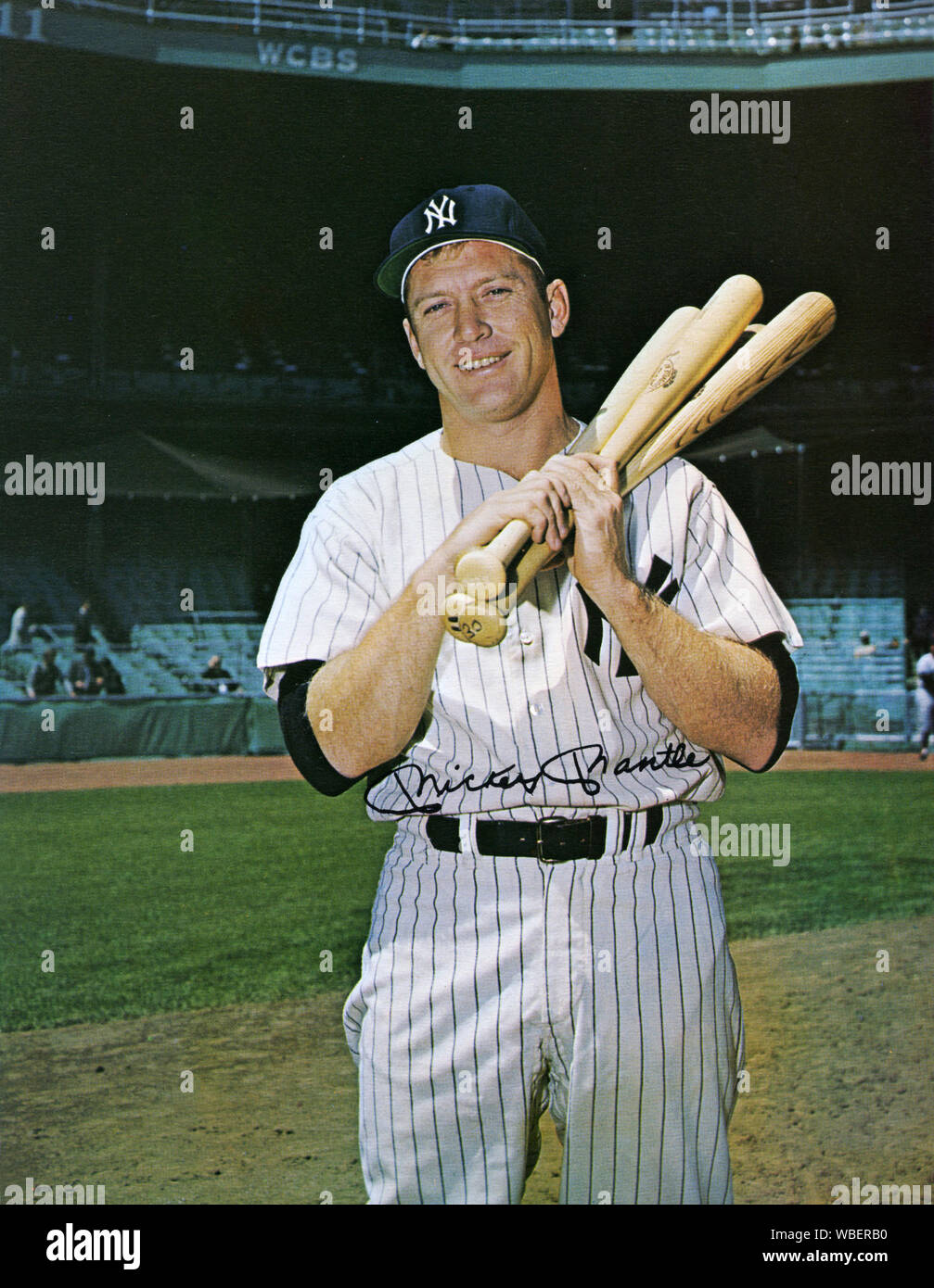 Foto von Mickey Mantle das legendäre New York Yankee Baseball Spieler in den 50er und 60er Jahren gestellt. Stockfoto