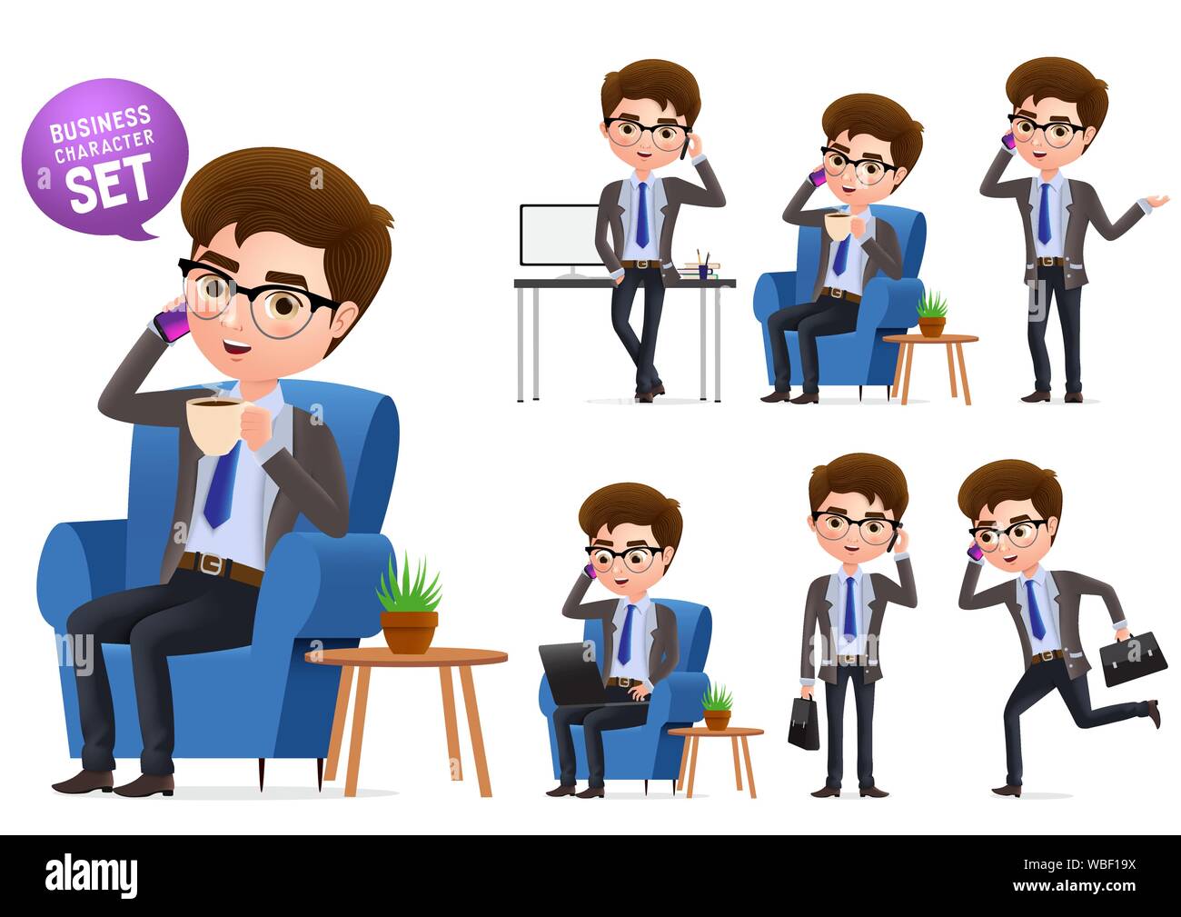 Business Manager Vektor Zeichen Gesetzt Sitzung Business Manager Charakter Sprechen In Handy In Weissem Hintergrund Vector Illustration Stock Vektorgrafik Alamy