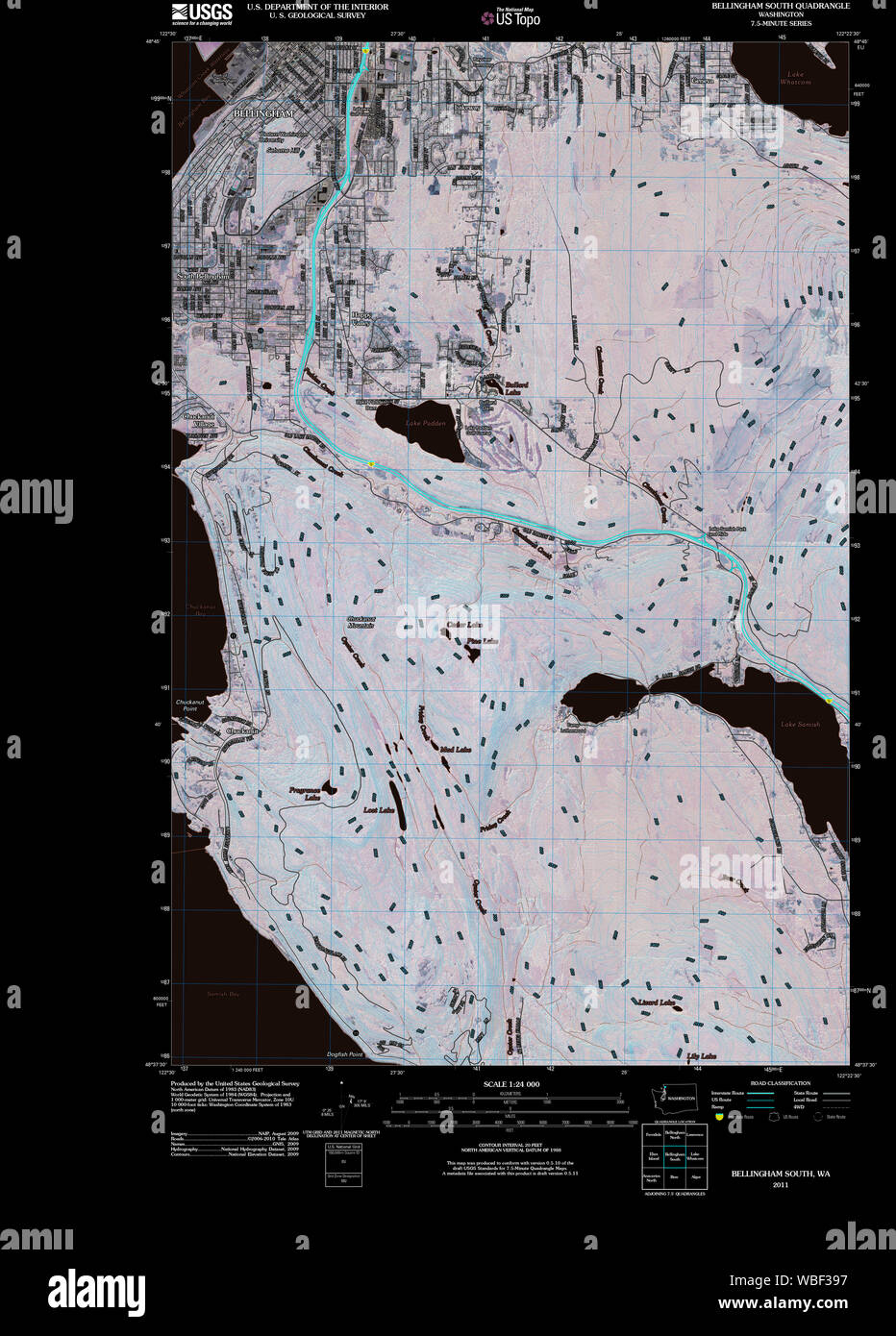 USGS Topo Karte Staat Washington WA Bellingham Süd 20110504 TM invertiert Wiederherstellung Stockfoto