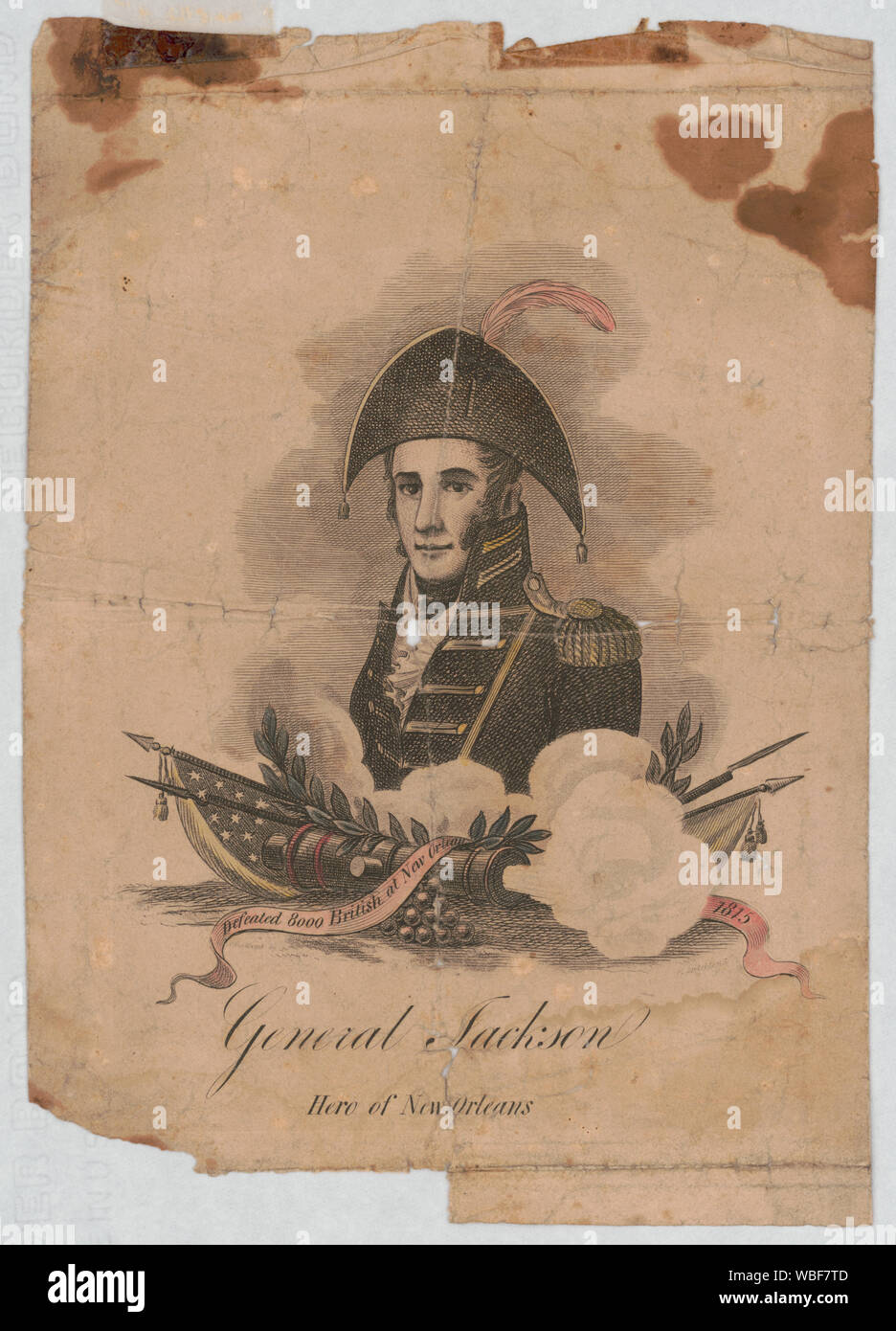 General Jackson, Held von New Orleans/aquatinted von W. Strickland. Abstract / Medium: 1 Print: Gravur mit Aquatinta, von Hand gefärbt; auf Blatt 29 x 20 cm. Stockfoto