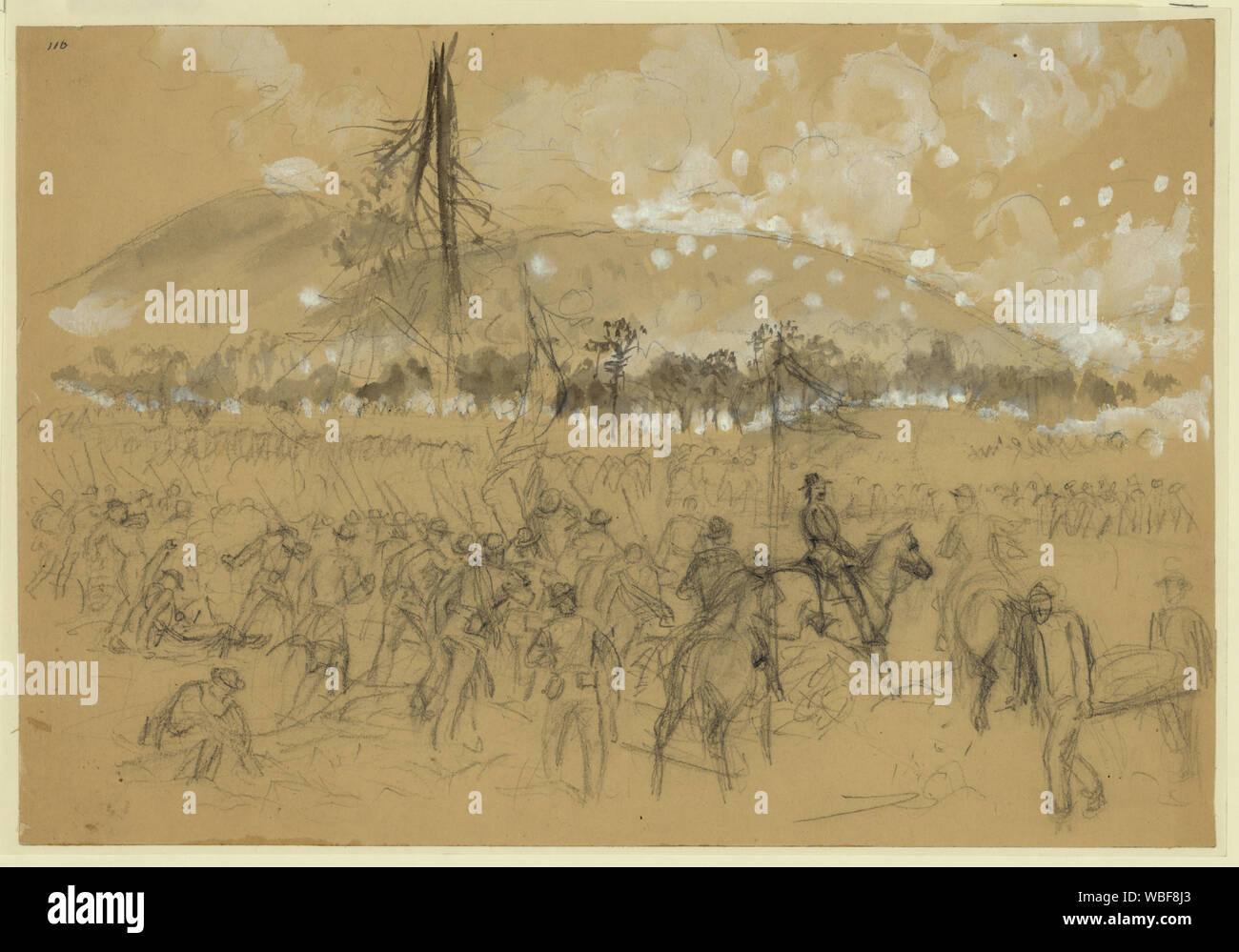 General Sherman in der Schlacht von Kennesaw Mountain, Ga Abstract / Medium: 1 Zeichnung auf gelbes Papier: Bleistift, Chinesische Weiße und schwarze Tinte waschen; 21,0 x 30,7 cm. (Blatt) Stockfoto