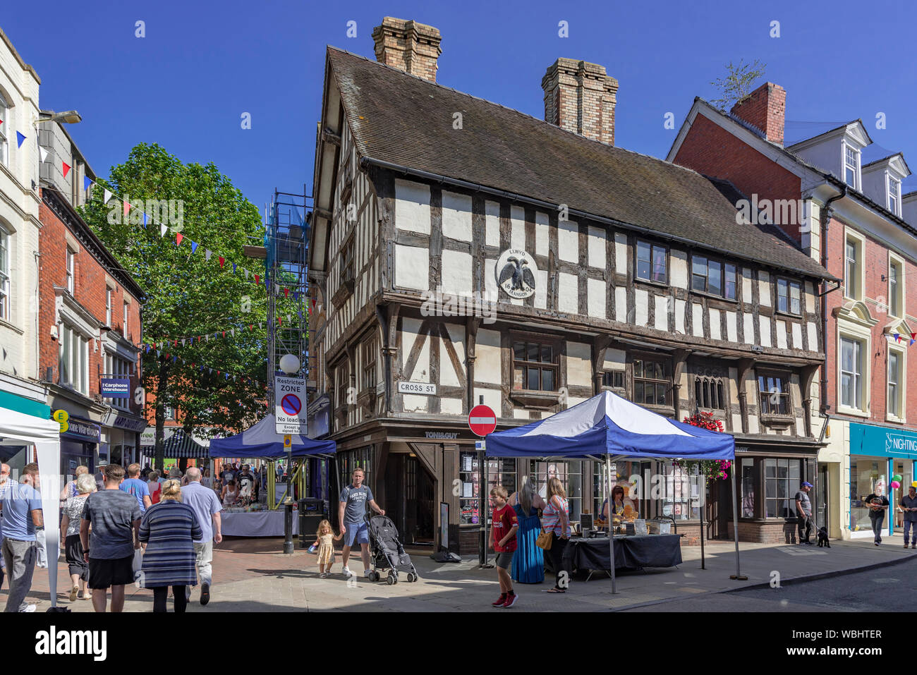 Cross Street Oswestry. Shropshire. Llwyd Mansion. ca. 1604. Tudor Gebäude. Stockfoto