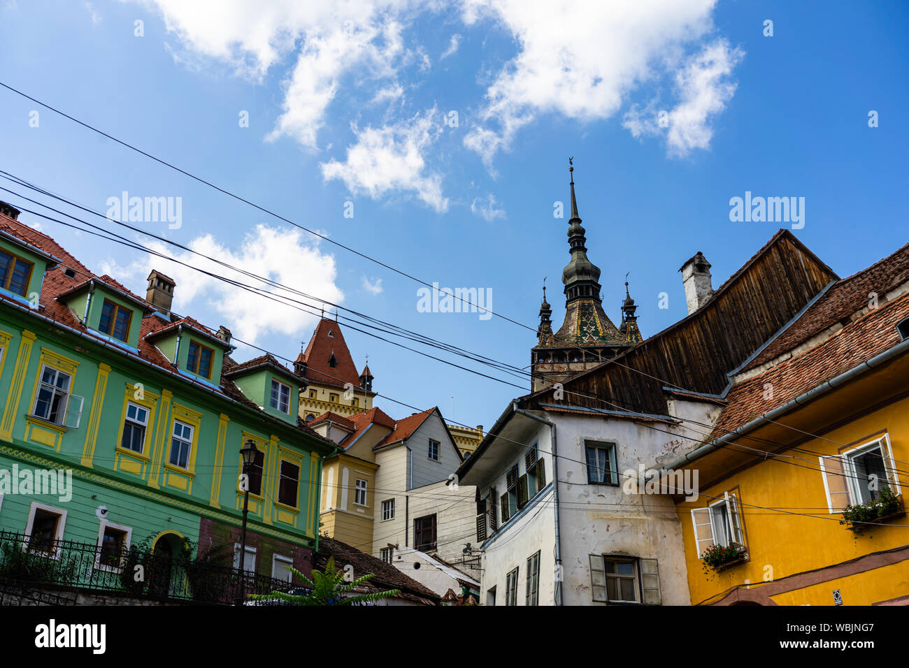 Alten und bunten Häusern in Sighisoara Zitadelle. Mittelalterlicher Architektur. Stockfoto