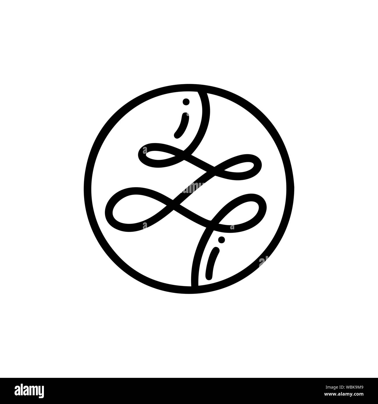 Runde bio Emblem in einem Kreis linearen Stil. Abstrakte Anlage oder Straße Logo. Vektor abstrakte Abzeichen für die Gestaltung von natürlichen Produkten, Blumenladen, Kosmetik Stock Vektor