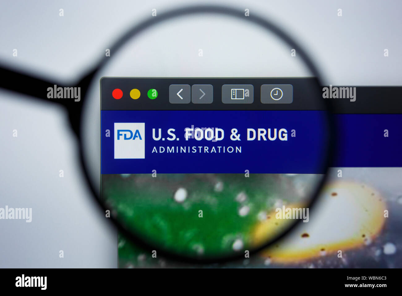Los Angeles, Kalifornien, USA - 21. Jule2019: Illustrative Editorial der FDA-Homepage. FDA. reg Logo sichtbar auf dem Anzeigebildschirm angezeigt. Stockfoto