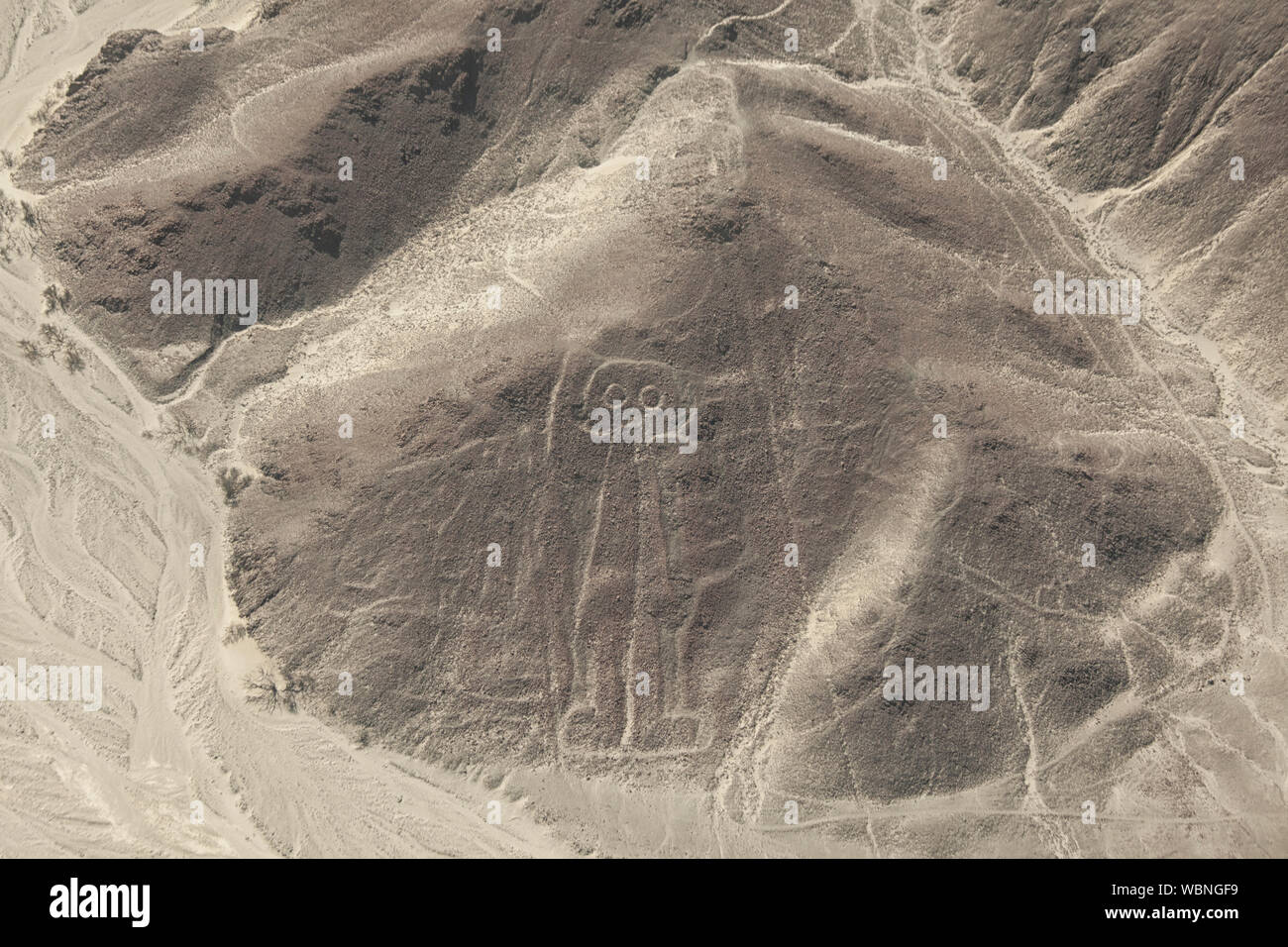 Luftaufnahme der Astronaut geoglyph an der Nasca-Linien in Peru Stockfoto