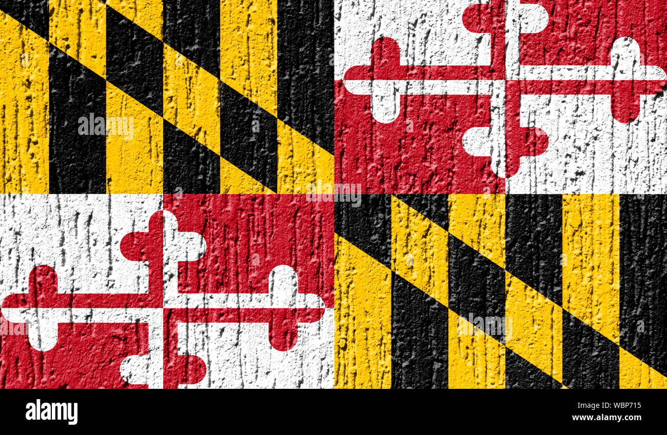 Flaggenstaat von Maryland schließen bis auf ein gerissenes Wand gemalt Stockfoto