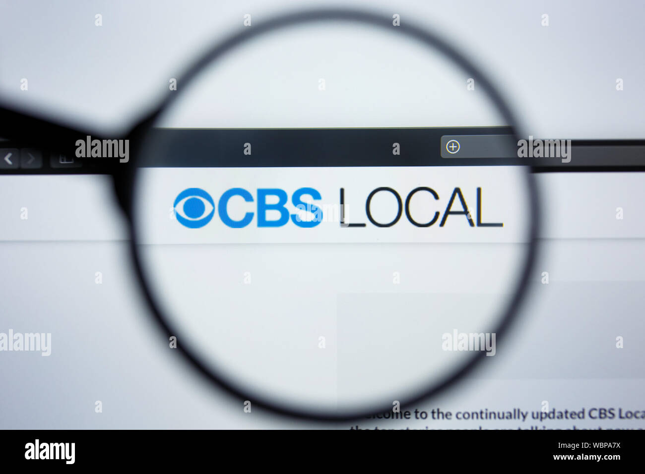 Los Angeles, Kalifornien, USA - 21. Jule2019: Illustrative Editorial von CBSLOC. AL Website Homepage. CBS LOKALE Logo sichtbar auf dem Anzeigebildschirm angezeigt. Stockfoto