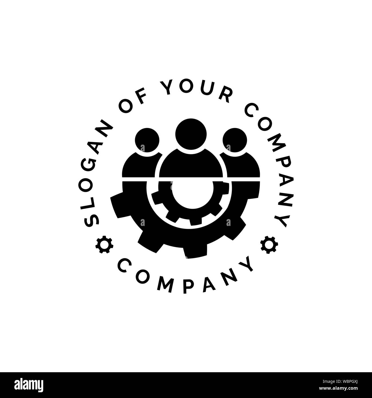 Teamwork Logo im flachen Stil. Team und das Zahnrad Symbol auf weißem Hintergrund. Leader oder leadership Konzept. Vector Gruppe von Menschen logo Einfach teamw Stock Vektor