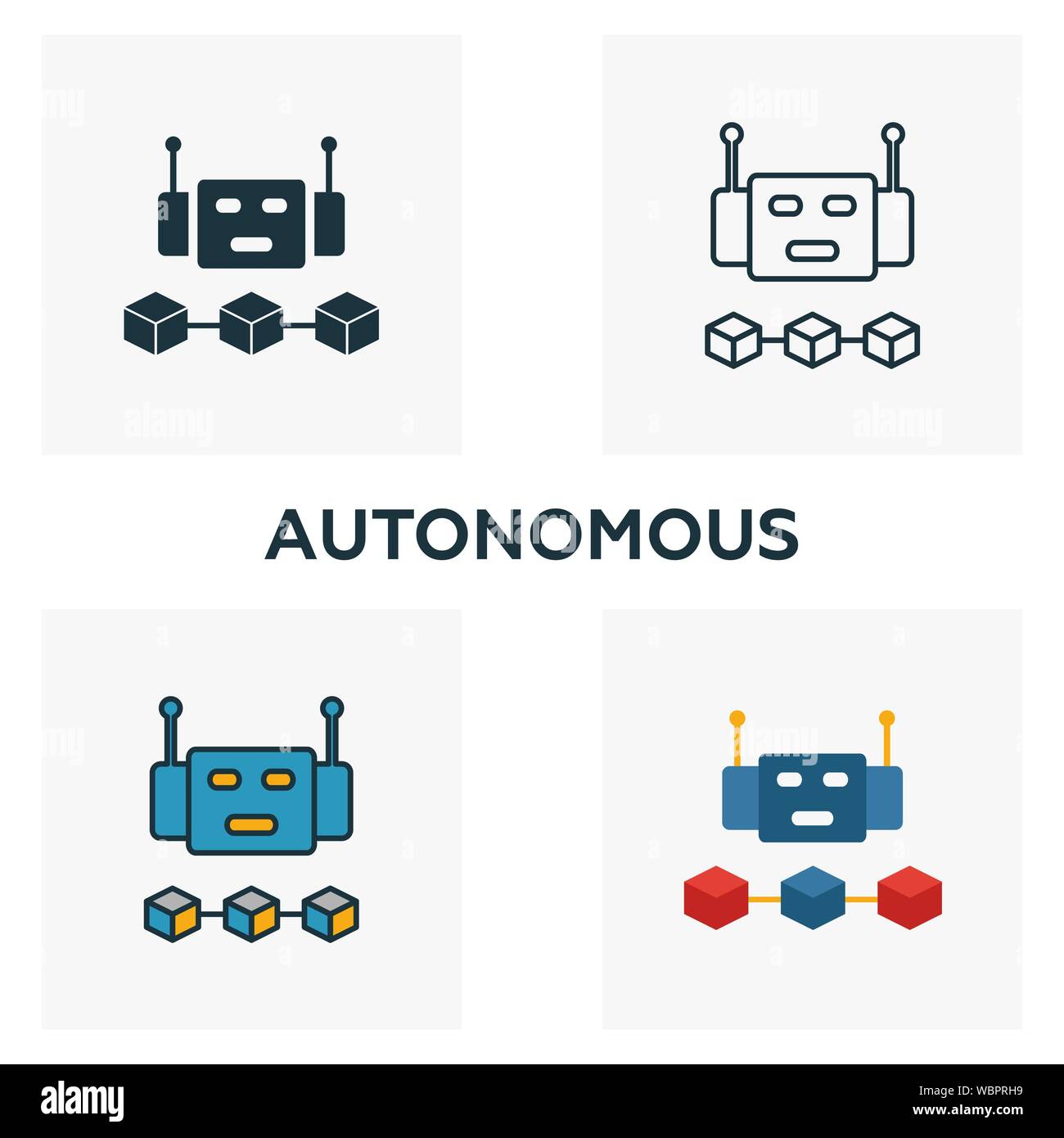 Autonome Icon Set. Vier Elemente in verschiedenen Stilen aus blockchain icons Collection. Kreative autonomen Icons, Outline, farbige und flach Stock Vektor