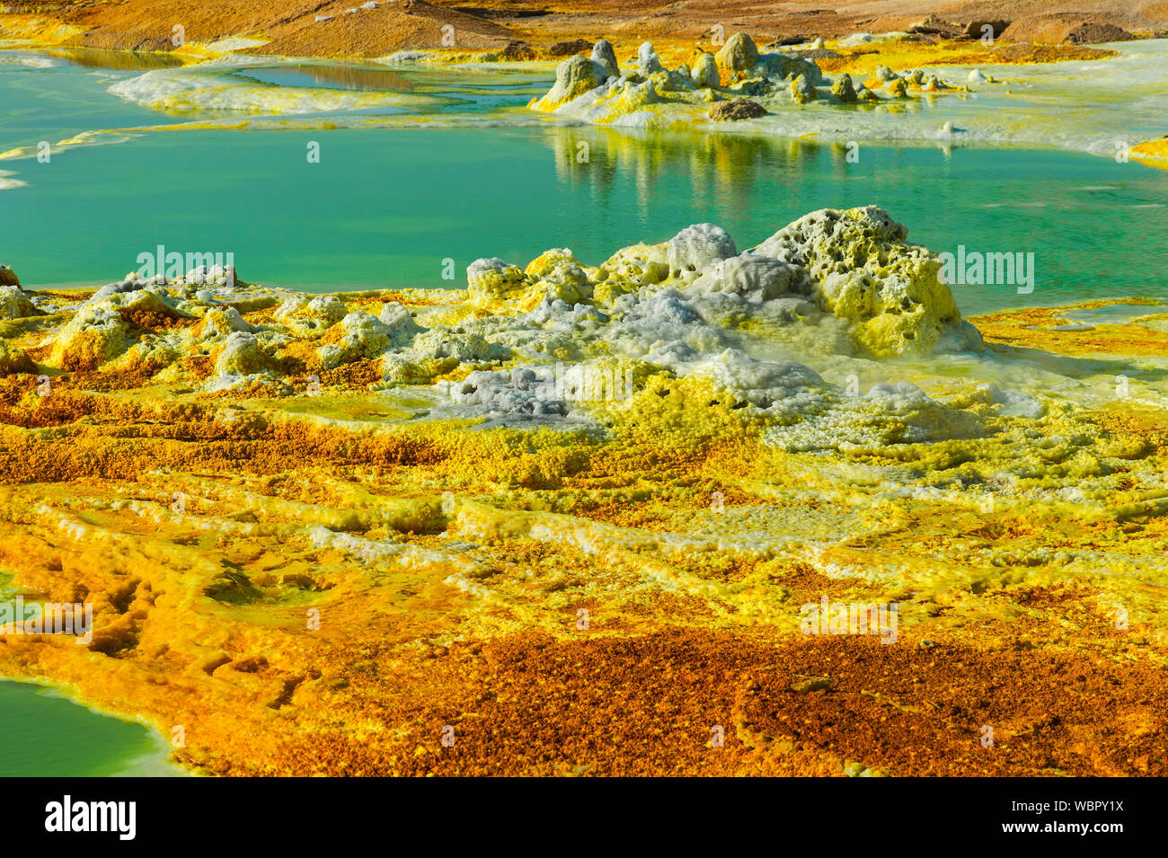 Bunte Hot Springs, geothermische Feld von Dallol, Danakil Depression, Afar Dreieck, Äthiopien Stockfoto