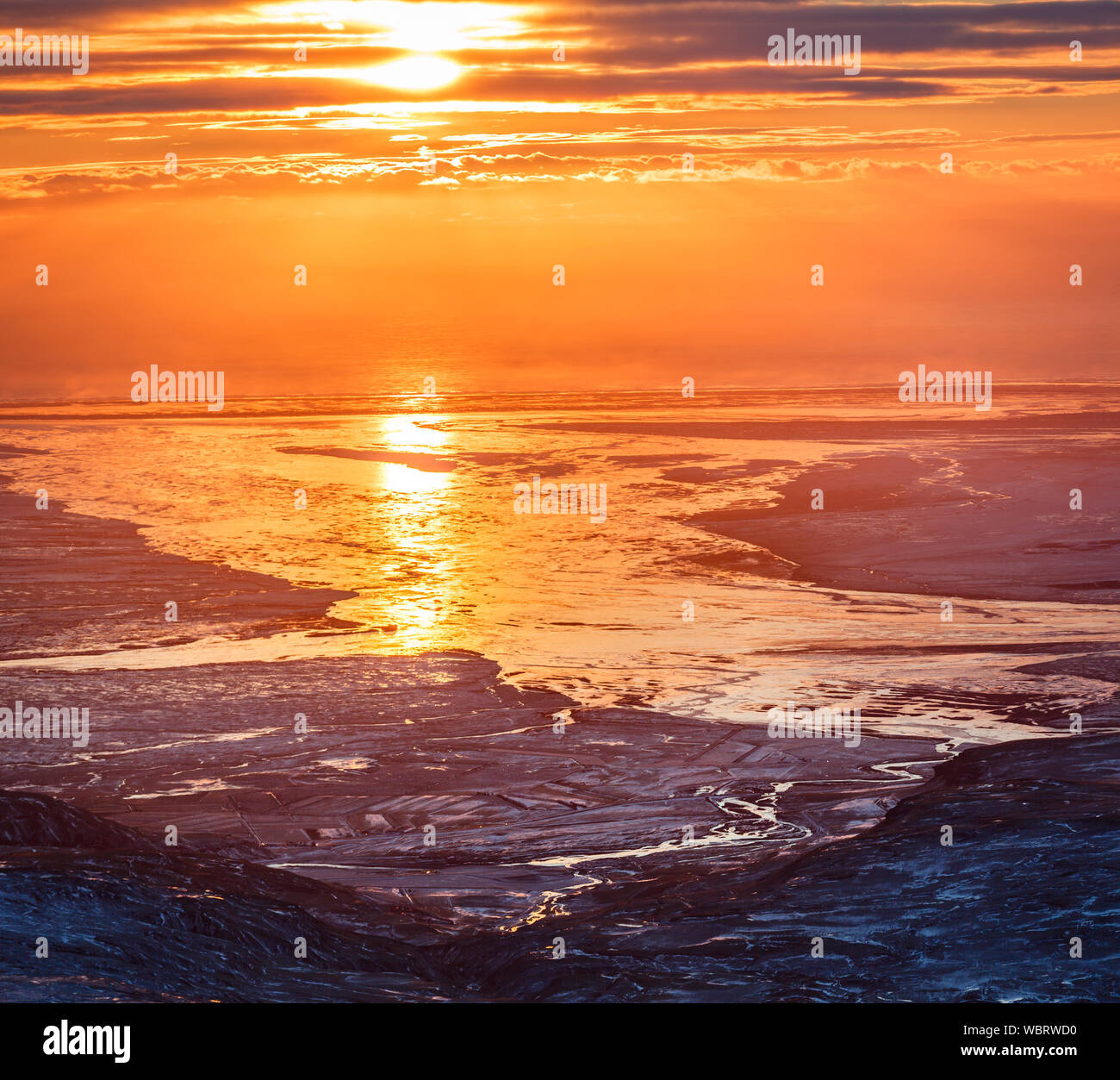Sonnenuntergang, Skeidararsandur Sander, South Coast, Island Stockfoto