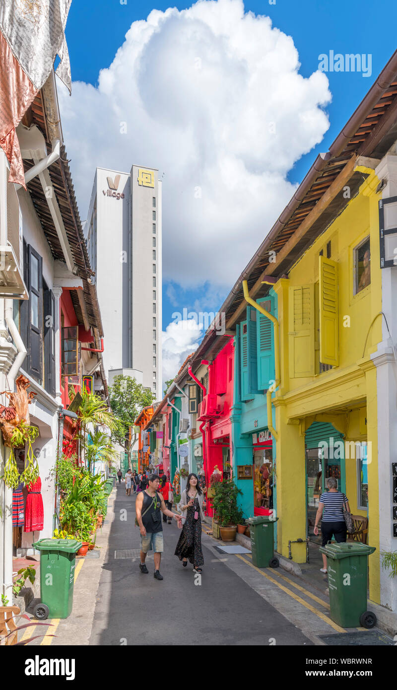 Geschäfte auf Haji Lane in der Kampong Glam Bezirk, Singapore City, Singapur Stockfoto