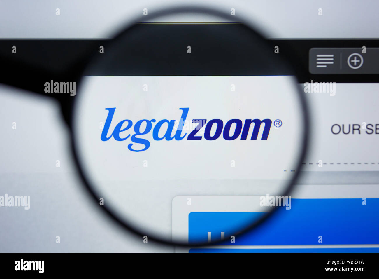 Los Angeles, Kalifornien, USA - 21. Jule2019: Illustrative Editorial von LEGALZOOM.COM Website Homepage. Rechtliche ZOOM Logo sichtbar auf dem Anzeigebildschirm angezeigt. Stockfoto