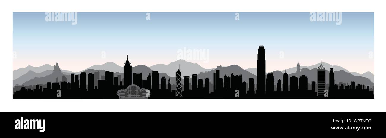 Hongkong Skyline der Stadt mit touristischen Attraktion Gebäuden und Wolkenkratzern. Reisen China Asien Hintergrund Stock Vektor