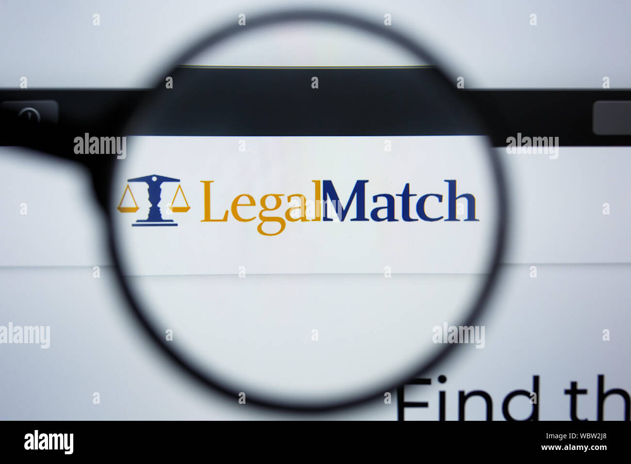 Los Angeles, Kalifornien, USA - 21. Jule2019: Illustrative Editorial von LEGALMATCH.COM Website Homepage. Rechtliche übereinstimmung Logo sichtbar auf dem Anzeigebildschirm angezeigt. Stockfoto
