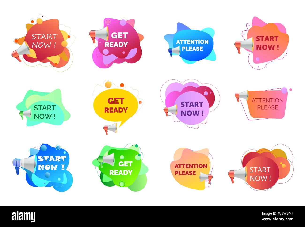 Stellen Sie die Vektoren der Werbung Flüssigkeit Banner mit Megaphon. Stock Vektor