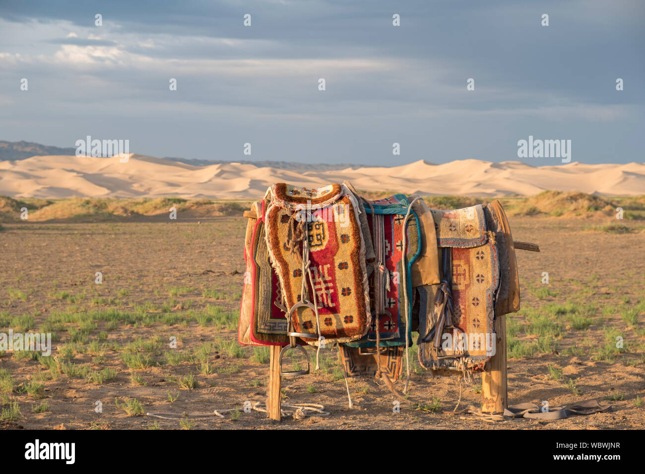 Khongoryn Els auch Duut Mankhan ist im Volksmund als die "singende Sands" bekannt. Die Dünen erstrecken sich auf über 965 Quadratkilometer Fläche und steigende Stockfoto