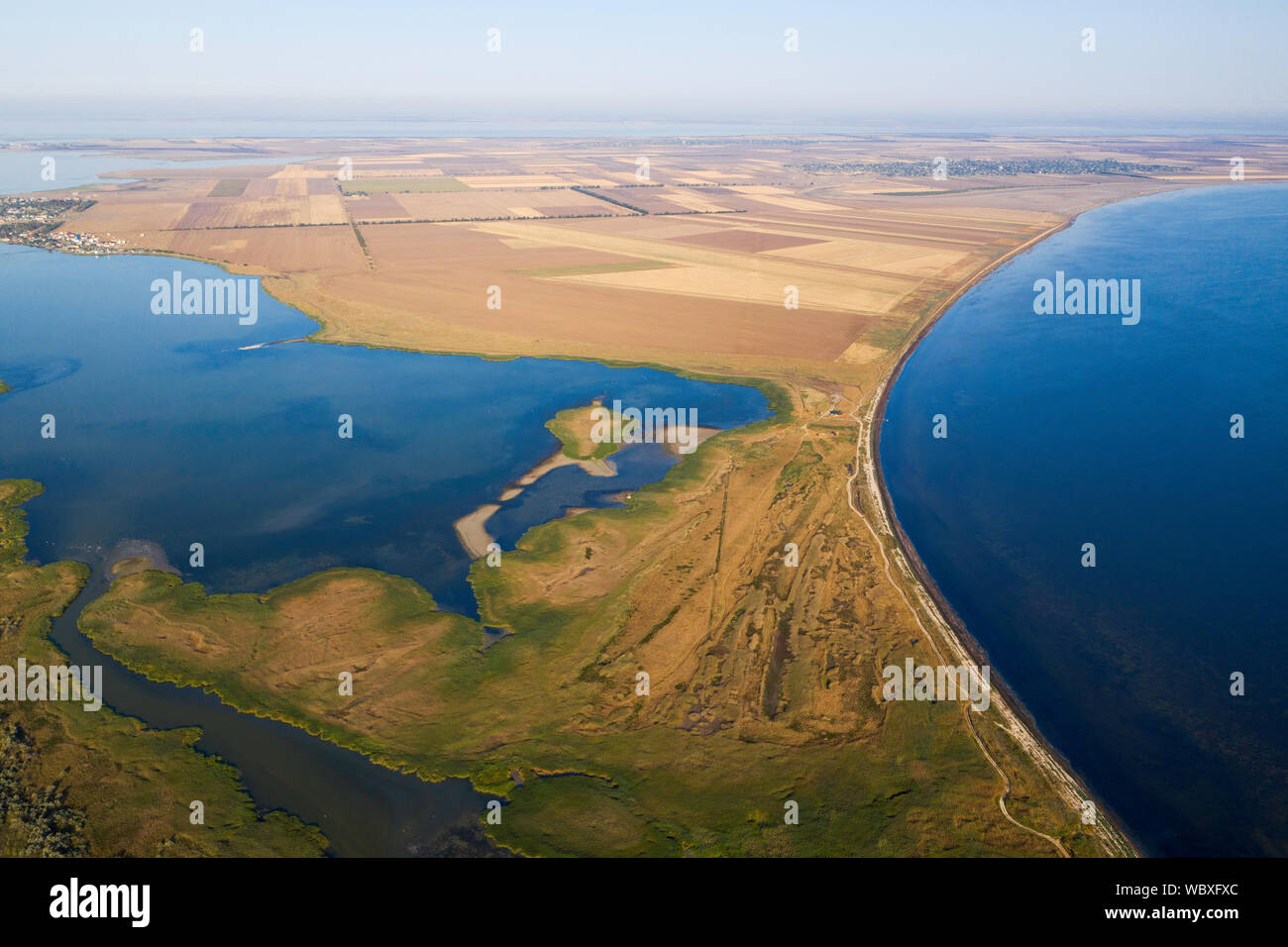 Tuzly Lagunen Nationalpark, Luftaufnahme, der Südlichen Ukraine Stockfoto
