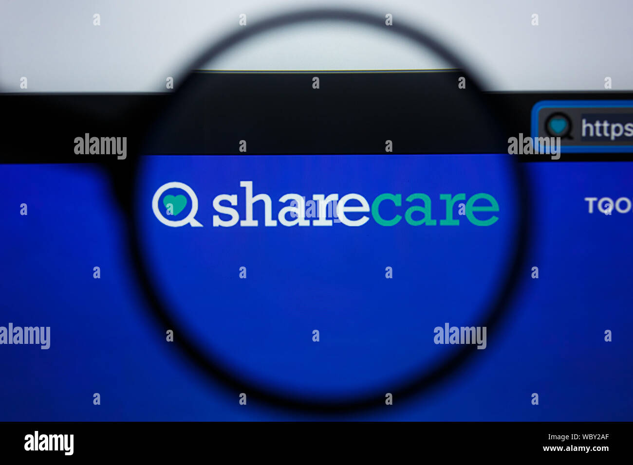 Los Angeles, Kalifornien, USA - 21. Jule2019: Illustrative Editorial von SHARECARE.COM Website Homepage. Anteil pflege Logo sichtbar auf dem Anzeigebildschirm angezeigt. Stockfoto