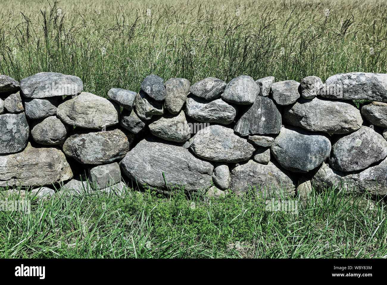 Rustikale Mauer aus Stein detail, Dennis, Massachusetts, USA. Stockfoto