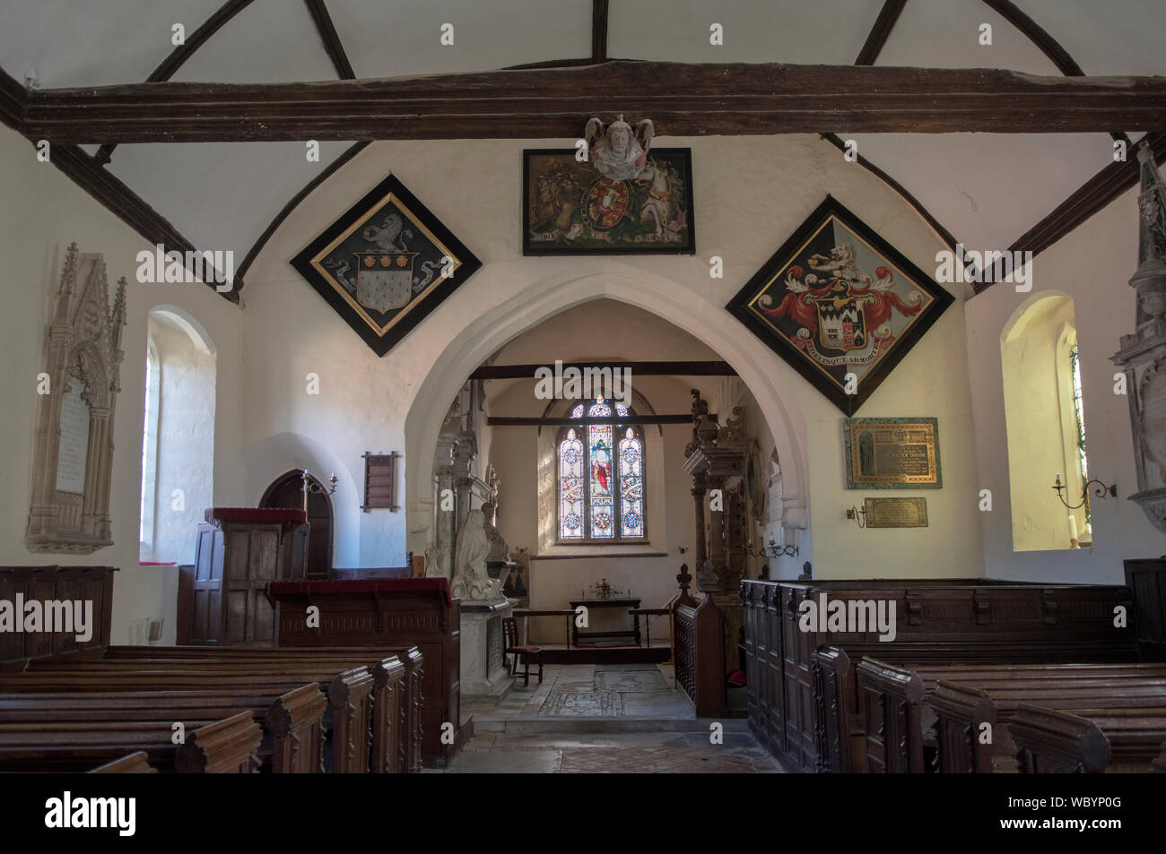 Die Strensham Worcestershire Church of St John the Baptist ist eine überflüssige anglikanische Kirche. Sowohl das Schiff als auch der Chor haben Tonnendächer. Strensham, Worcestershire, England, 2019 2010er Jahre Großbritannien HOMER SYKES Stockfoto Die Strensham Worcestershire Church of St John the Baptist ist eine überflüssige anglikanische Kirche. Sowohl das Schiff als auch der Chor haben Tonnendächer. Strensham, Worcestershire, England, 2019 2010er Jahre Großbritannien HOMER SYKES Stockfoto