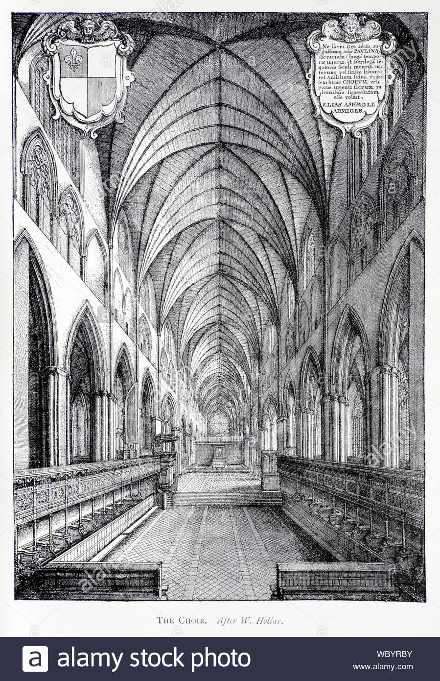 Der Chor, Original alte St Pauls, London, Radierung von Böhmische Kupferstecher Wenzel Hollar aus 1600s Stockfoto