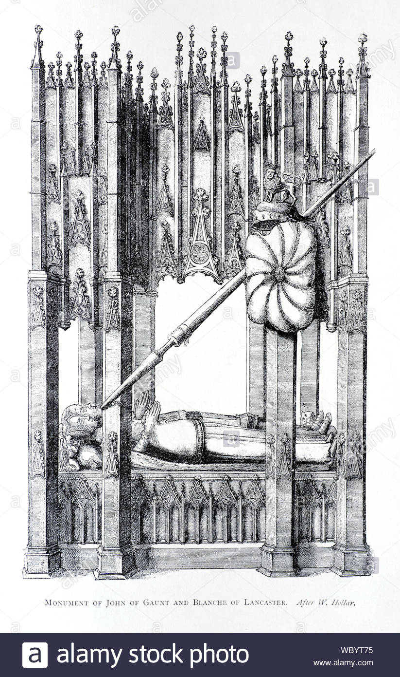 Denkmal von Johann von Gaunt und Blanche von Lancaster, in der ursprünglichen alten St Pauls, Radierung von Böhmische Kupferstecher Wenzel Hollar aus 1600s Stockfoto