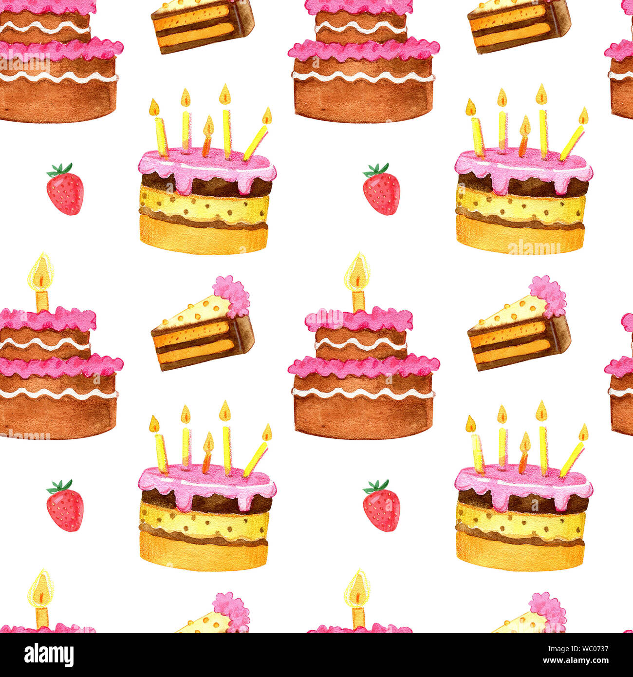 Hand zeichnen Aquarell Set von Kuchen auf weißem Hintergrund. Stockfoto