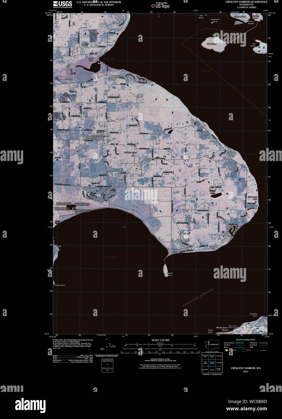 USGS Topo Karte Staat Washington WA Halbmond Hafen 20110418 TM invertiert Wiederherstellung Stockfoto USGS Topo Karte Staat Washington WA Halbmond Hafen 20110418 TM invertiert Wiederherstellung Stockfoto