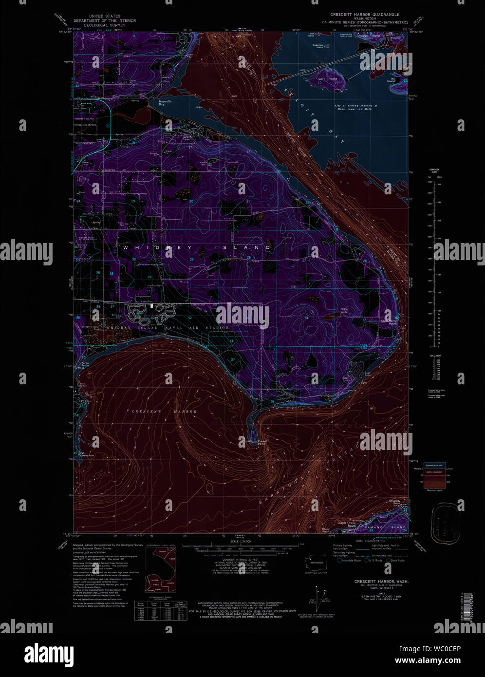 USGS Topo Karte Staat Washington WA Halbmond Hafen 240733 1977 24000 invertiert Wiederherstellung Stockfoto USGS Topo Karte Staat Washington WA Halbmond Hafen 240733 1977 24000 invertiert Wiederherstellung Stockfoto