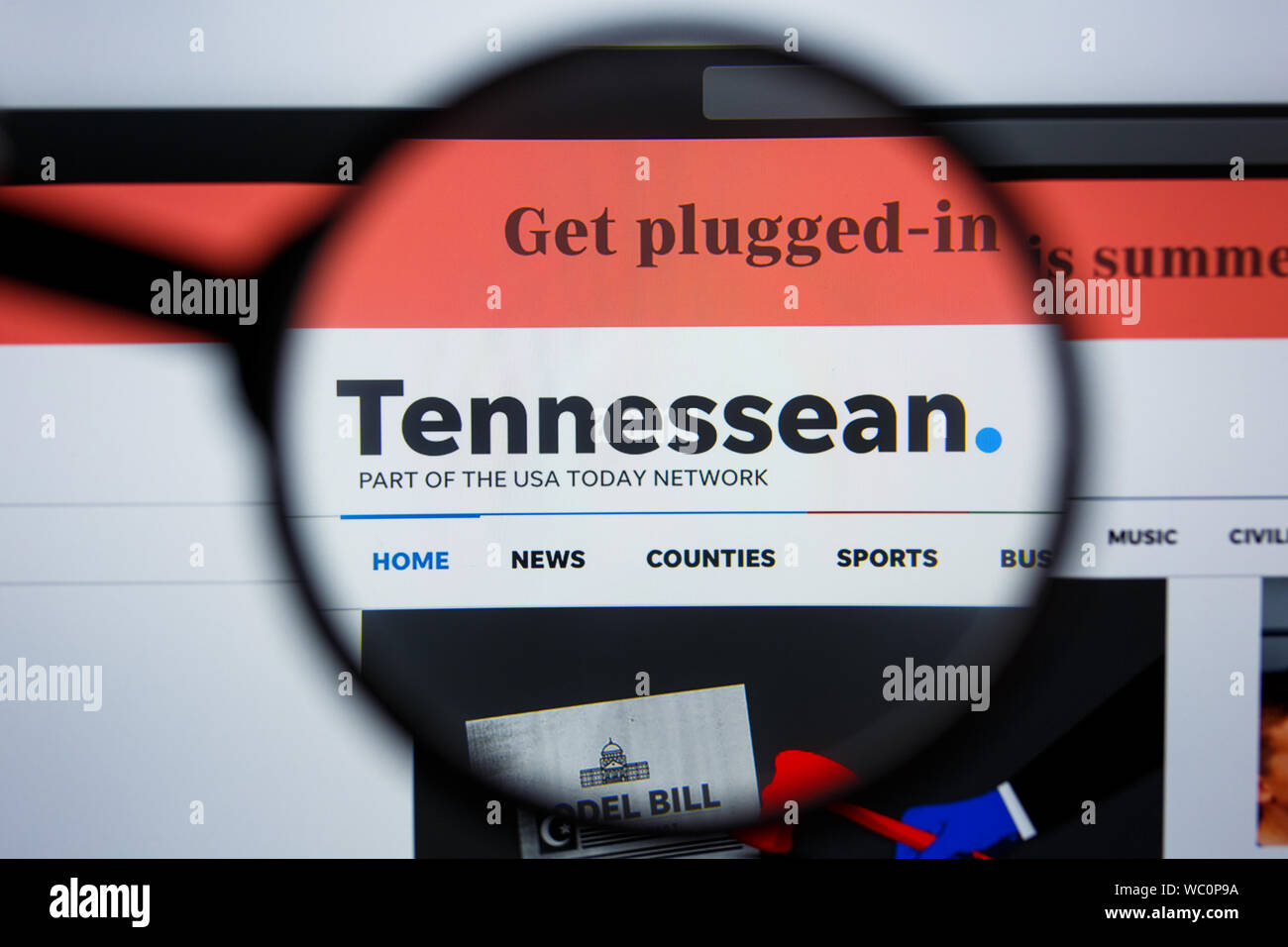 Los Angeles, Kalifornien, USA - 21. Jule2019: Illustrative Editorial von TENNESSEAN.COM Website Homepage. TENNESSEAN Logo sichtbar auf dem Anzeigebildschirm angezeigt. Stockfoto