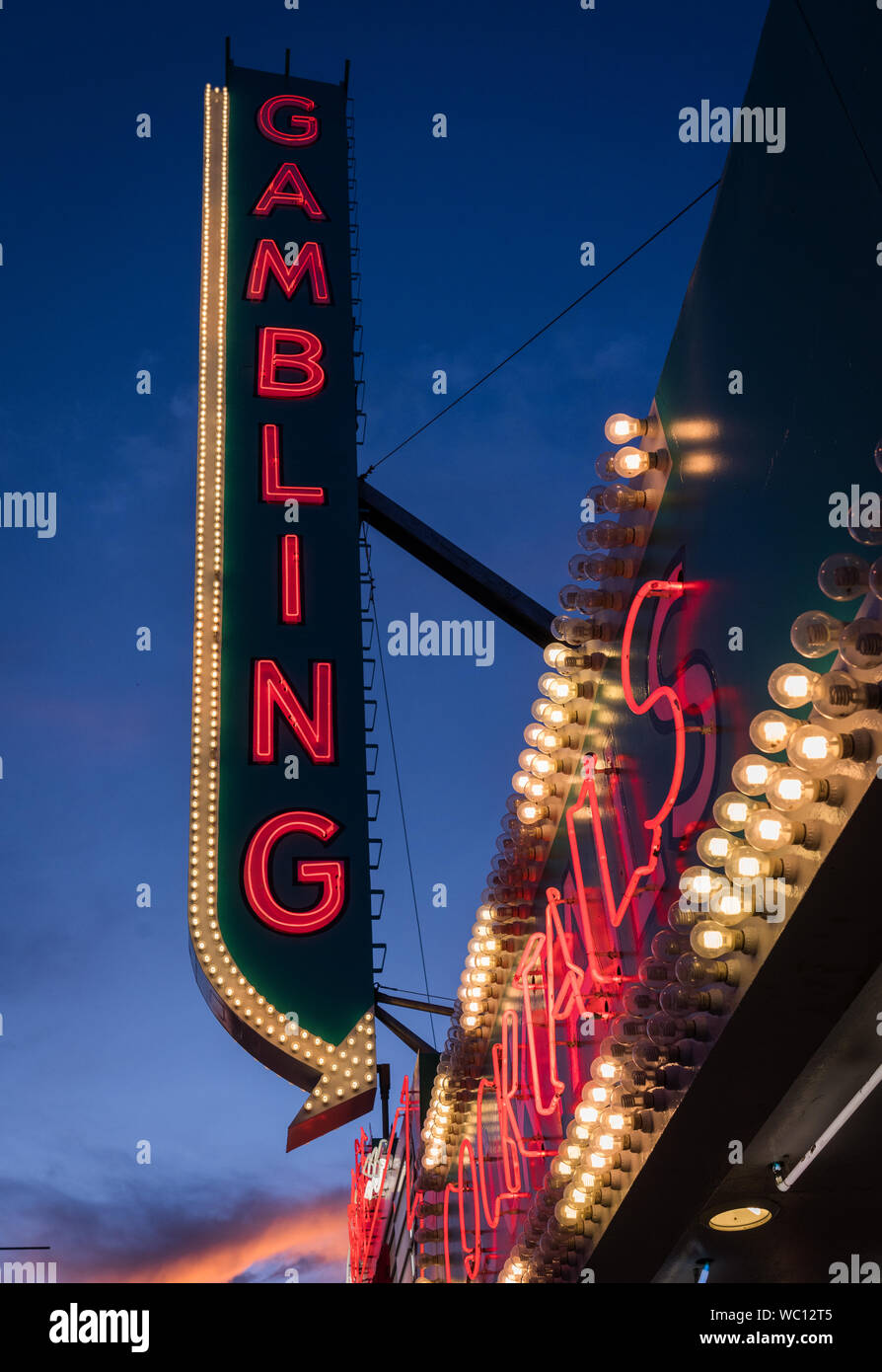 'Glücksspiel' Leuchtreklame auf der Fremont Street Las Vegas, Nevada. Stockfoto