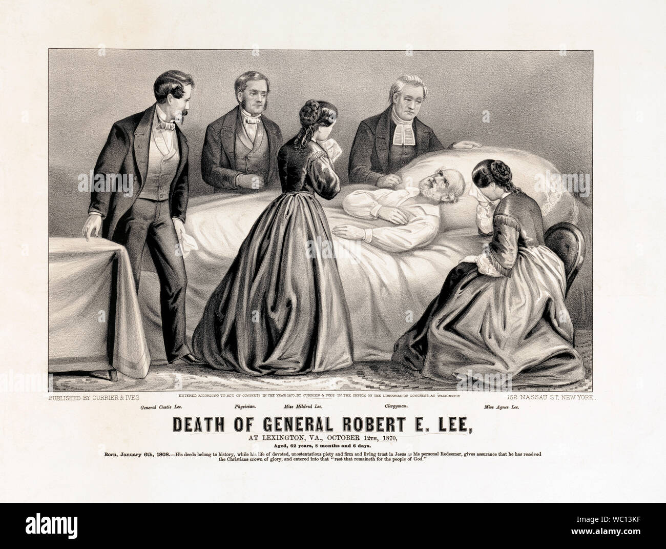 Tod von General Robert E. Lee, an der Lexington, VA., Oktober 12th, 1870, Lithographie, Currier & Ives, 1870 veröffentlicht. Stockfoto