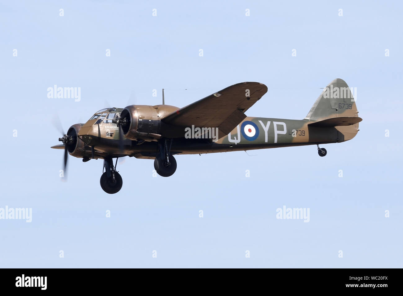 Die einzige flugfähige Blenheim im Endanflug in Wattisham für die Basen Familien Tag. Blenheim ist von hier bei Ausbruch des Krieges betrieben. Stockfoto