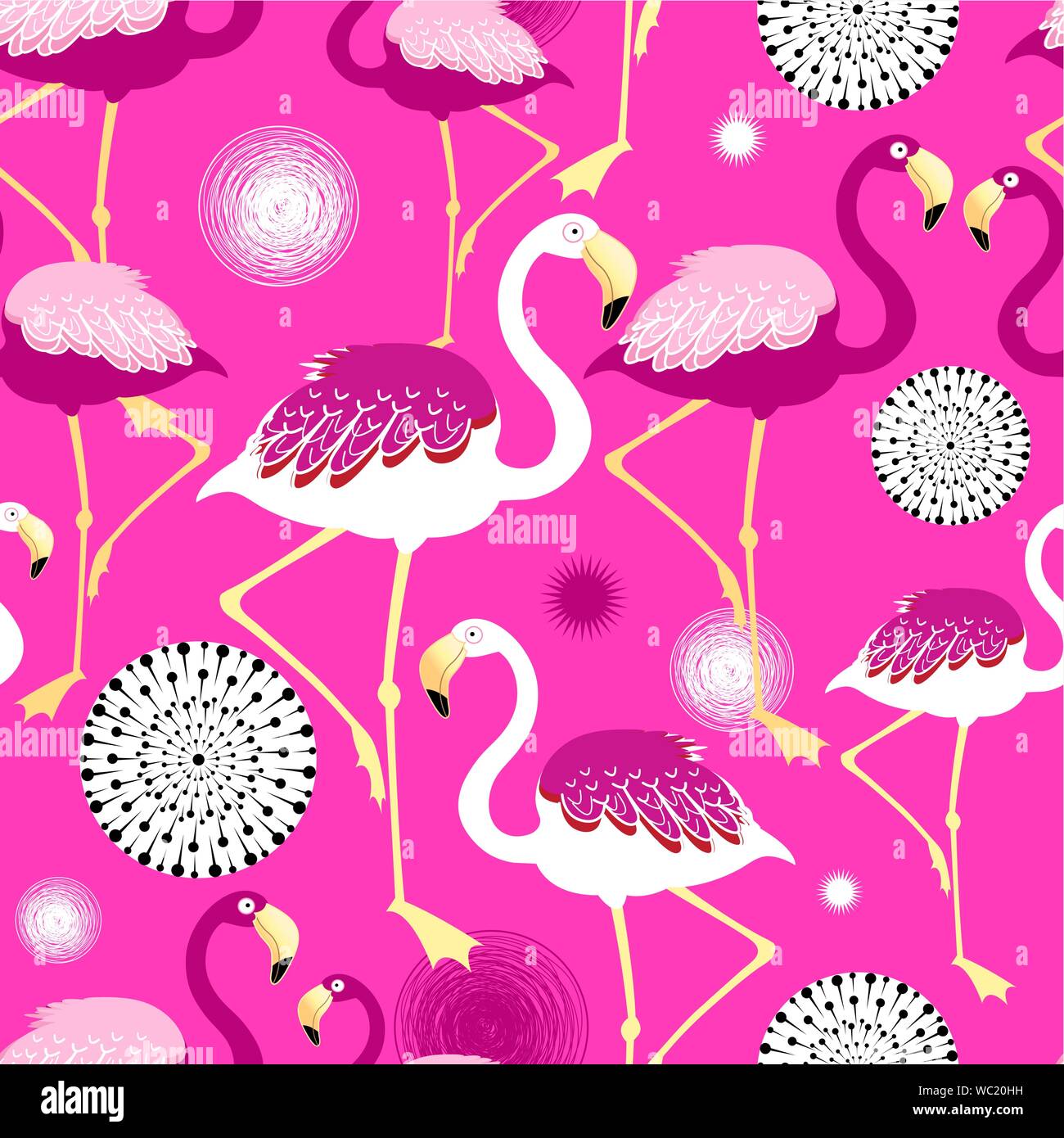 Vektor helle Nahtlose flamingo Muster auf einem rosa Hintergrund. Design für Wallpaper oder Stoff. Stock Vektor