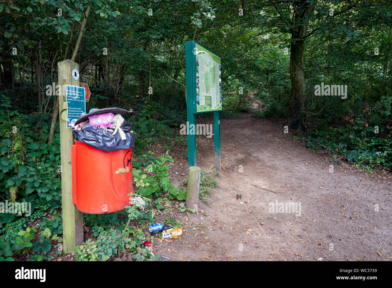 Überquellenden hund Abfall Abfallbehälter in Castell Coch, Tongwynlais, South Wales Stockfoto