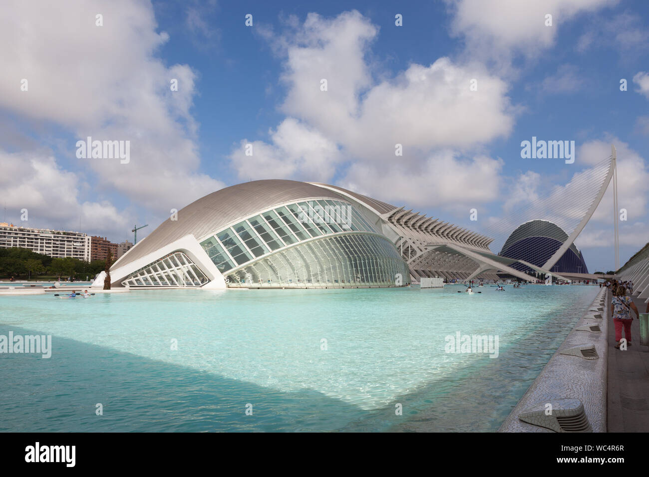 L'Hemisfèric und El Museu de les Ciències Príncipe Felipe in der Stadt der Künste und Wissenschaften in Valencia, Spanien. Stockfoto