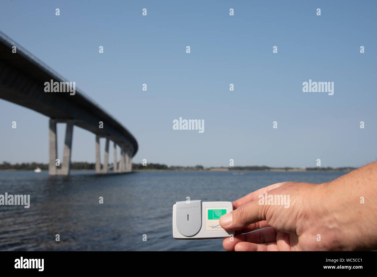 Brobizz als Zahlungsmittel der Kronprinzessin Mary Brücke über den Firth von Roskilde in frederikssund, Dänemark, 26. August 2019 Stockfoto