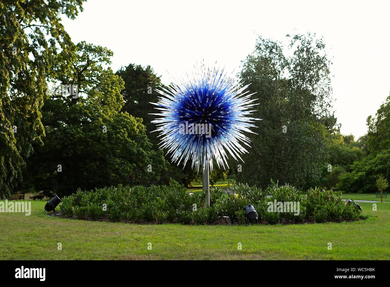 Chihuly in Kew Gardens, London Dale Chihuly, die gefeierte uns Glas Künstler, in Kew Gardens vor 13 Jahren ausgestellt. Es war seine neuesten, wichtigsten Outdoor in Europa - und einer der beliebtesten Ausstellungen immer bei Kew statt. Jetzt ist er zurück mit Chihuly: Reflexionen über die Natur - 32 schillernde Installationen, einschließlich seiner Sapphire Star, die Seaforms Serie und eine neue Arbeit, die speziell für den Gemäßigten Haus, das vor Kurzem nach £ 41 m Restaurierung wiedereröffnet. Von August, die Gärten, die bis spät in die Nacht geöffnet für ausgewählte Chihuly Nächte, wenn die Kunstwerke beleuchtet wird und Musik gesetzt werden. Stockfoto