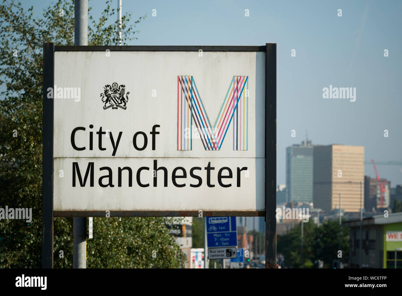 Signage lesen' Stadt Manchester' auf Bury New Road im Norden der Stadt. Stockfoto