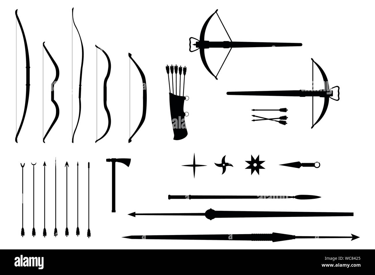 Silhouetten von wurfwaffen verschiedener Länder und Epochen - Vektor einrichten Stock Vektor