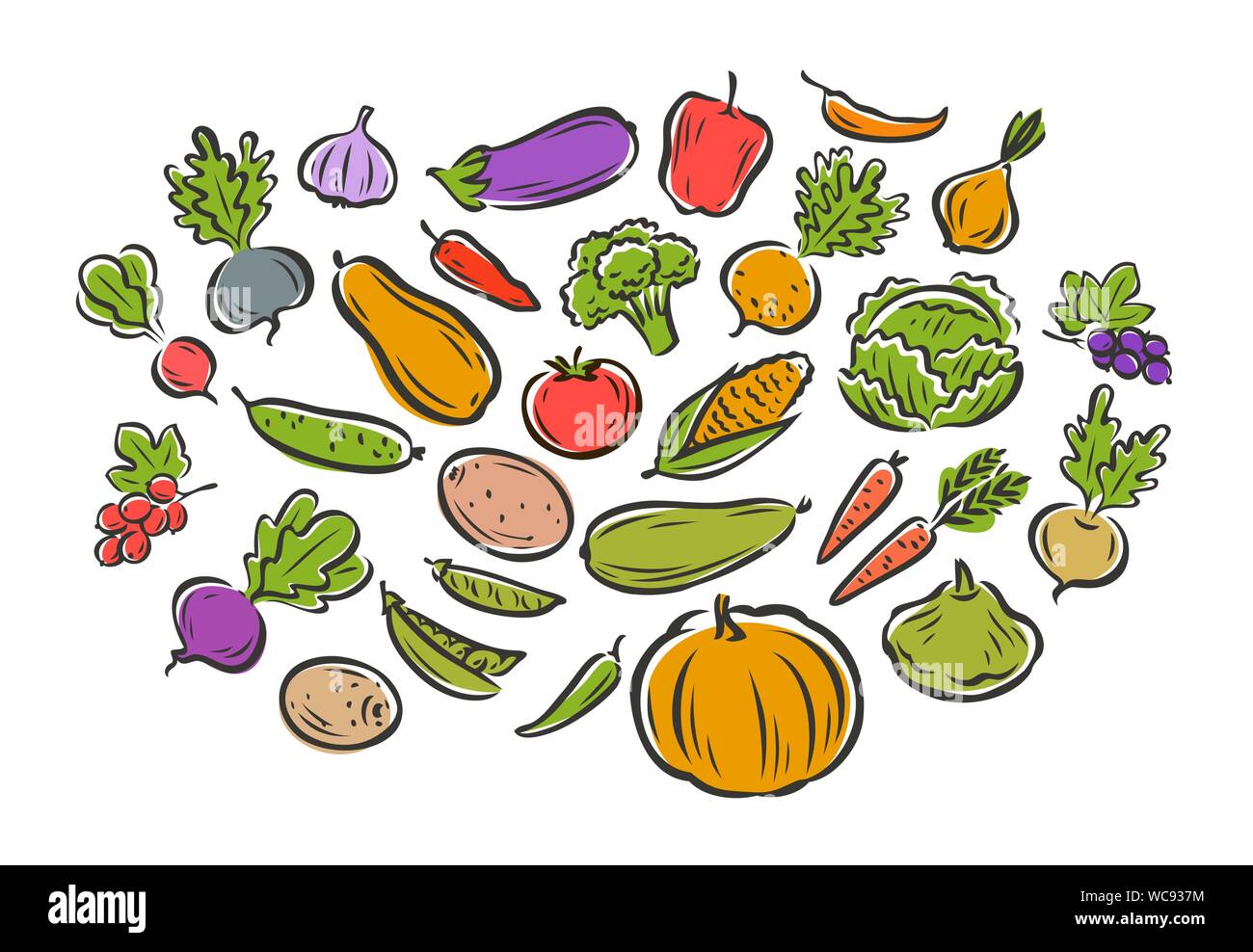 Gemüse auf weißem Hintergrund isoliert gesetzt. Vektorgrafik Stock Vektor