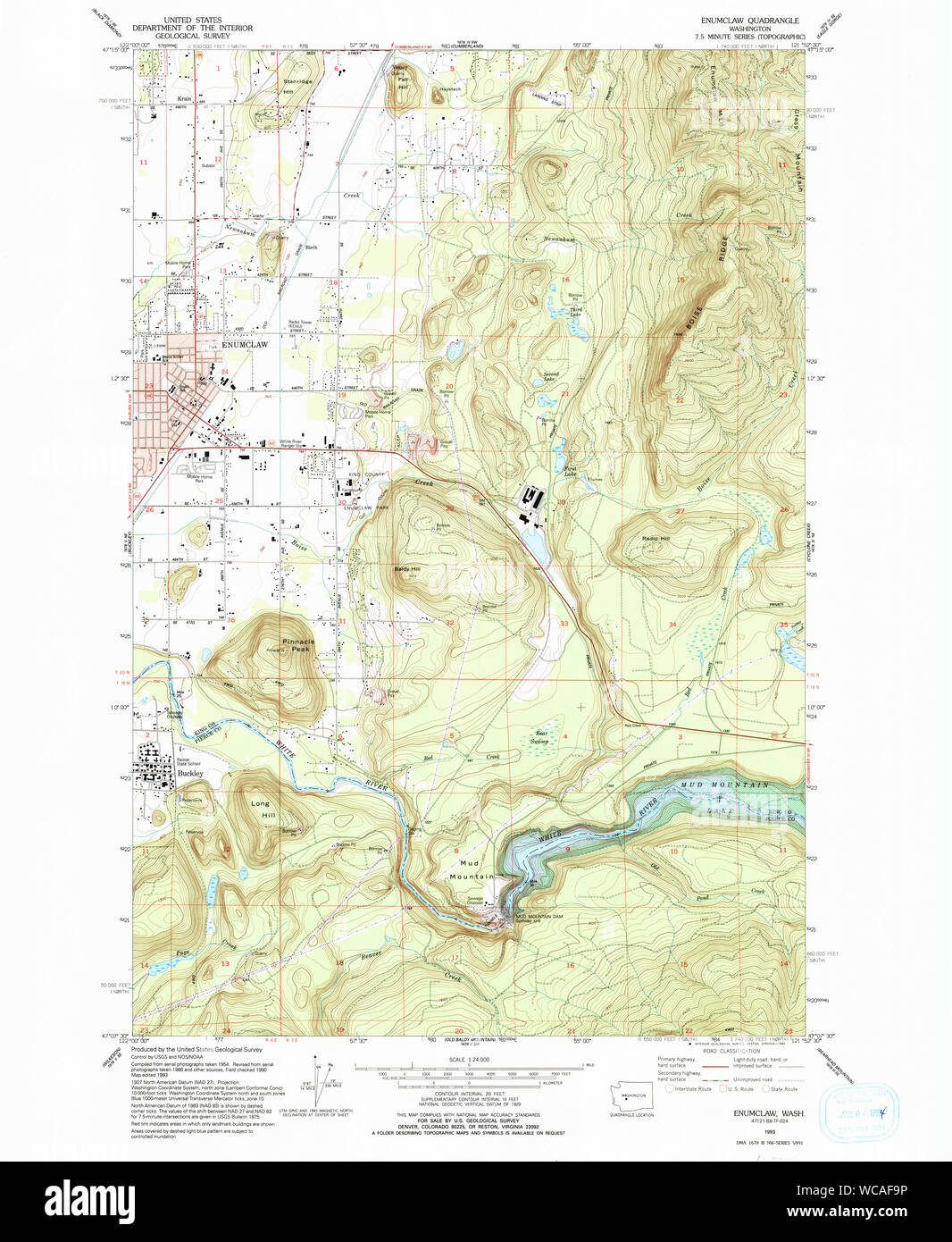 USGS Topo Karte Staat Washington WA Enumclaw 241077 1993 24000 Wiederherstellung Stockfoto